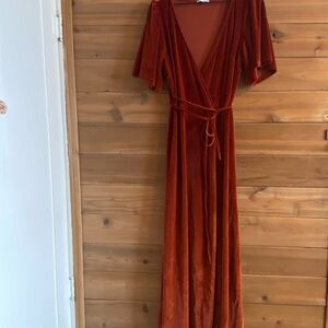 Baltic Born Brown Wrap Maxi Gown with Flutter Sleeves